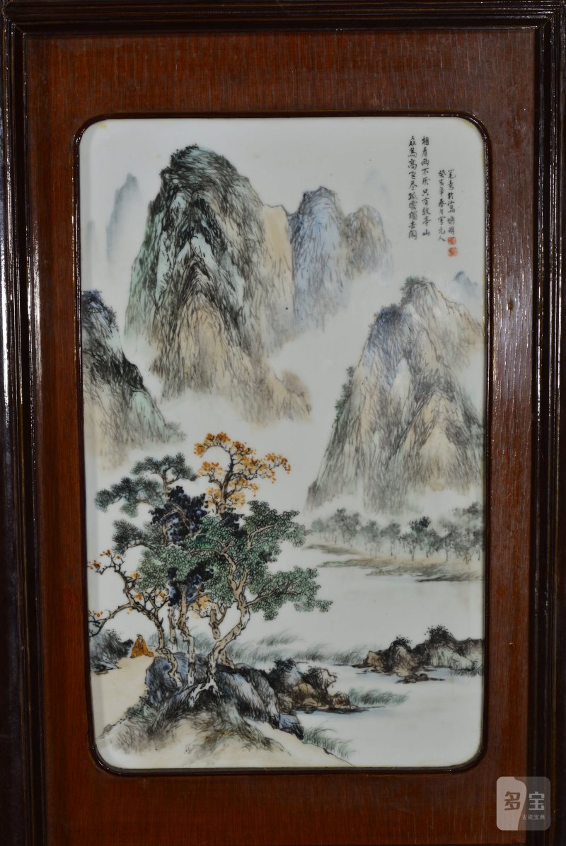 近现代 魏焕明、余少良合作双面粉彩山水人物八联落地大屏风 - 图7